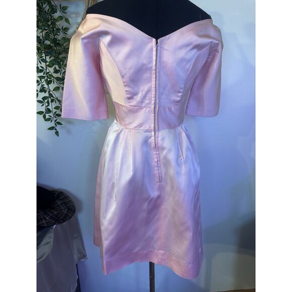 Vintage Pink Lorrie Deb Heavy Satin Dress MCM Coquette Mad Men Balletcore - Picture 4 of 16